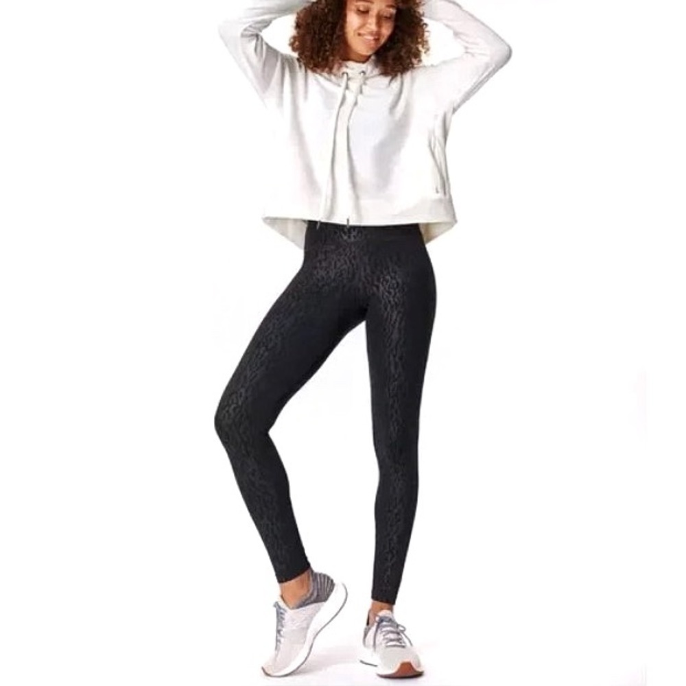 Sweaty Betty All Day Leggings Full Length Black Embossed Wild Side Sz XS